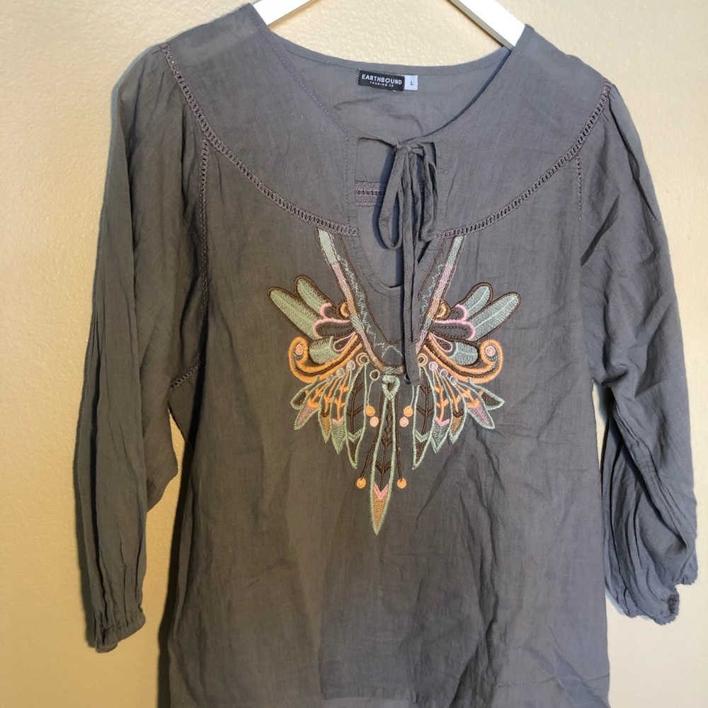 Earthbound Embroidered Top - Size L